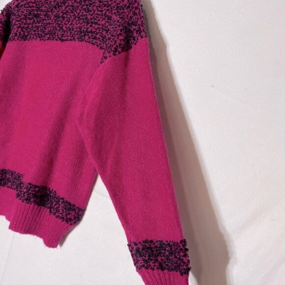 Vintage Franco Valeri Fuchsia Black Textured Knit Crew Neck Sweater M - Picture 9 of 13